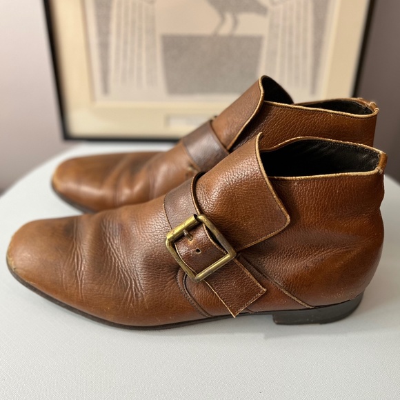 Vintage 1960s Tan Leather Bata Monk Boots - Picture 2 of 11